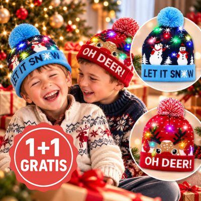 2x Cappello natalizio a maglia con luci LED | XBEANIE